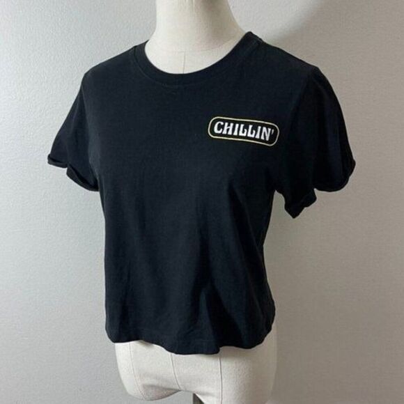 Viben' Chllin' S Small Crop Top T Tee Shirt Black - Picture 3 of 5